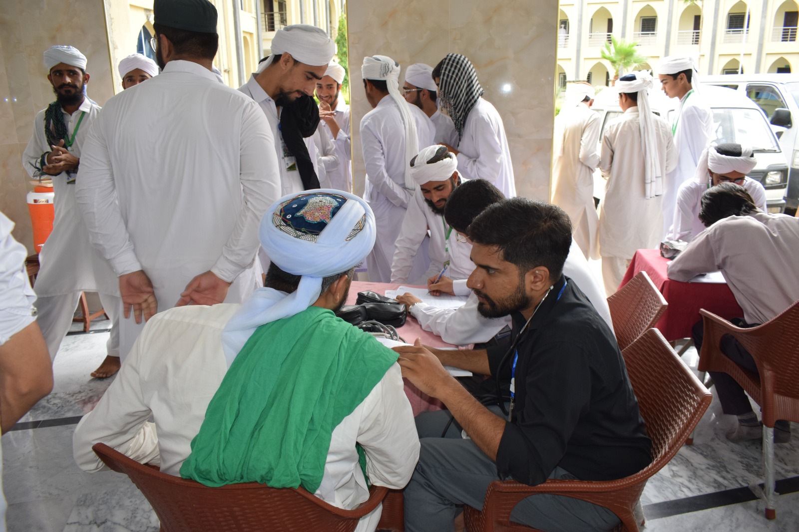 Blood donation activity at Jamia Ghousia Zia Ul Uloom, Islamabad during Jamia Ghousia Zia Ul Uloom Camp
