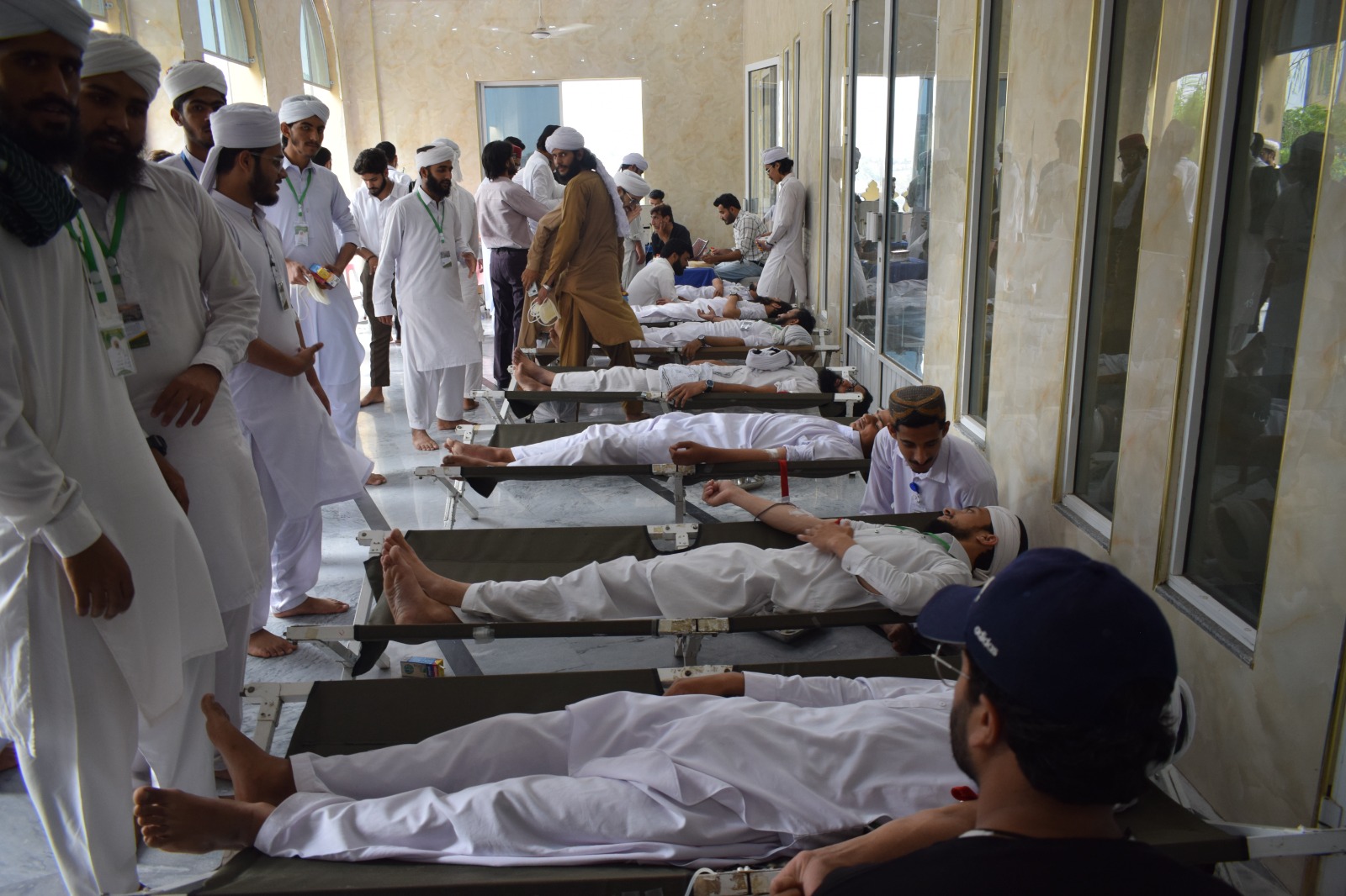 Blood donation activity at Jamia Ghousia Zia Ul Uloom, Islamabad during Jamia Ghousia Zia Ul Uloom Camp