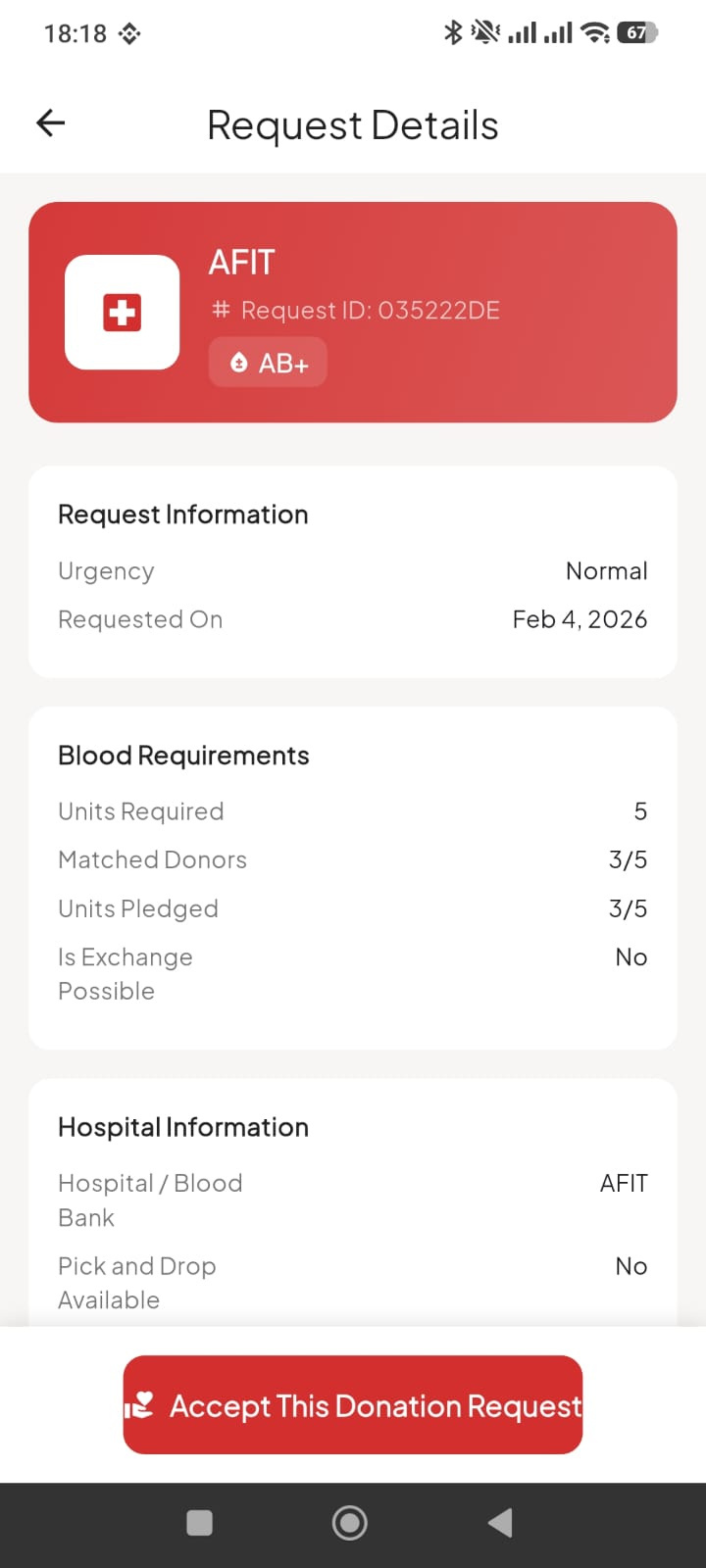 Blood Link privacy and control screen