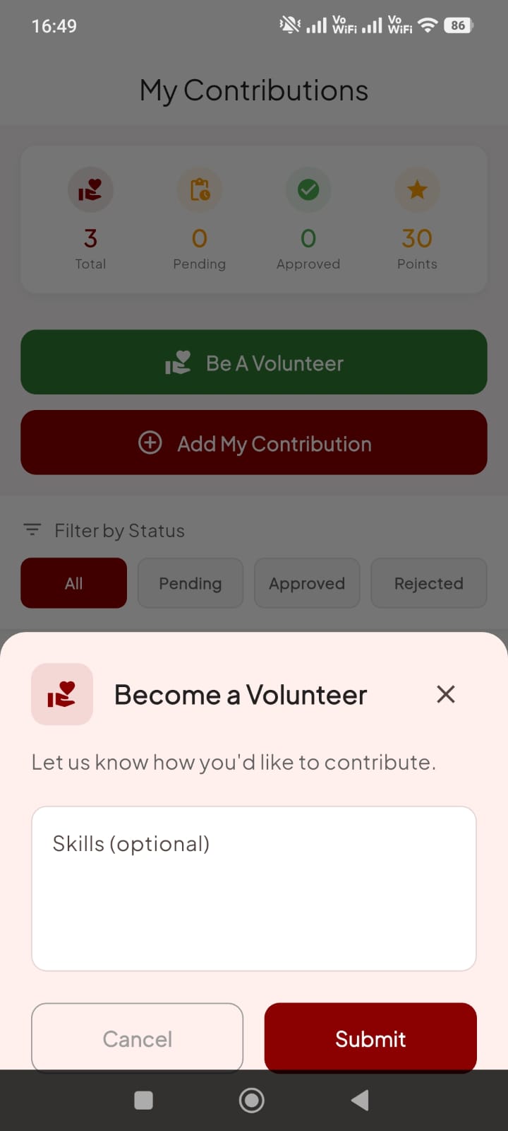 Blood Link be a volunteer screen
