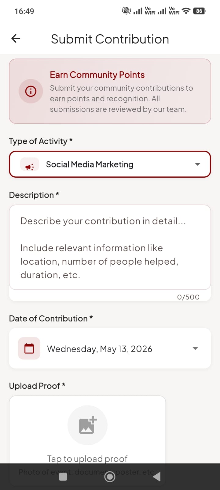 Blood Link earn community points screen